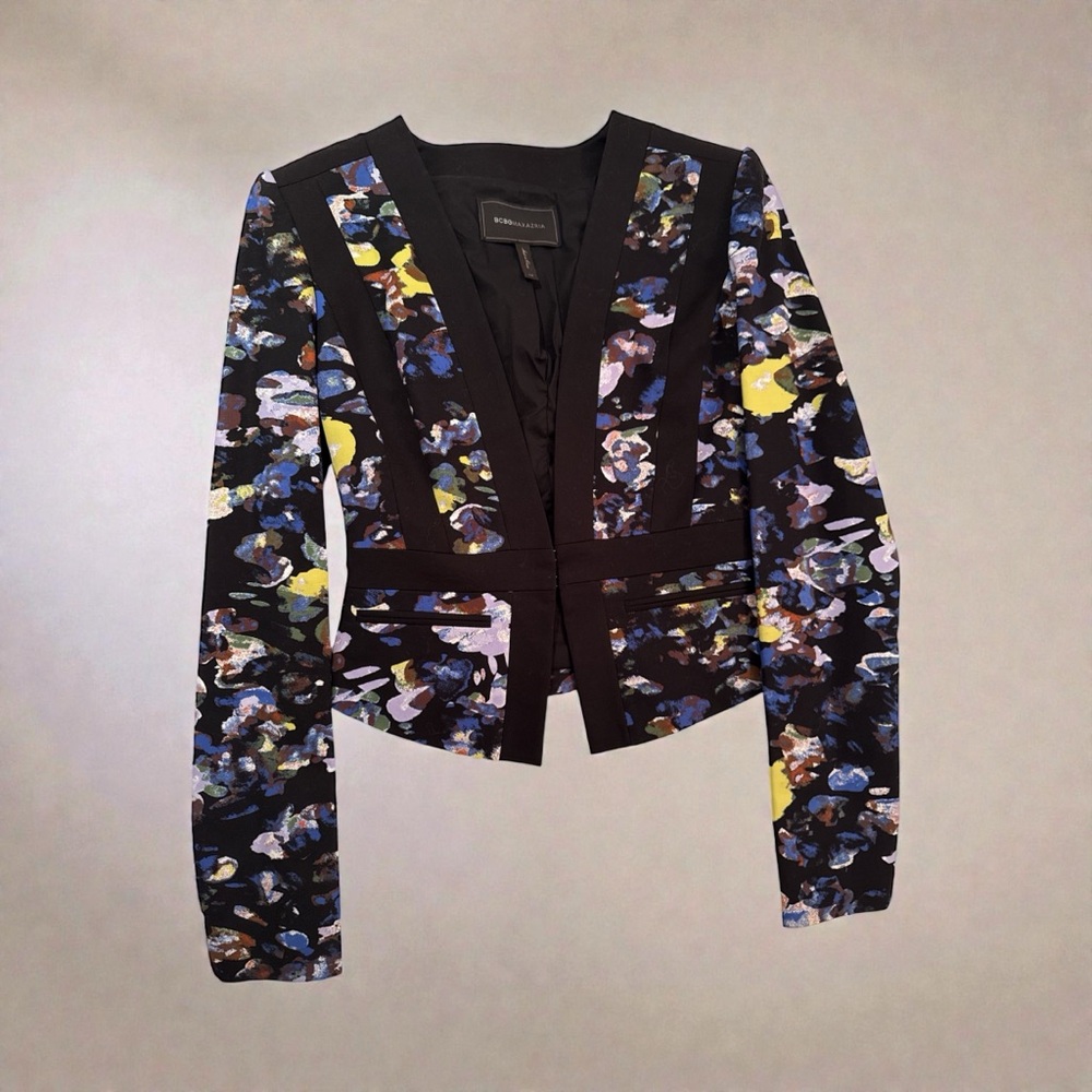 BCBGMaxAzria Black and Yellow Patterned Blazer - Picture 3 of 4